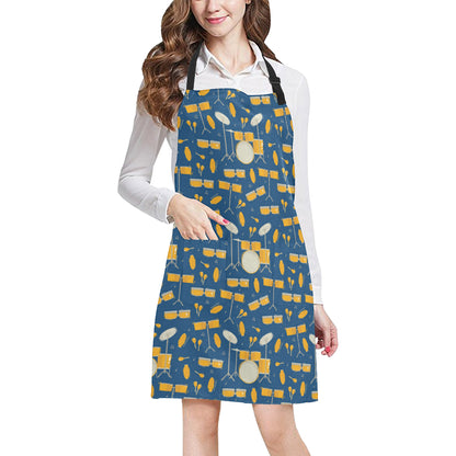 Drum Set Pattern Print Design 03 Apron with Pocket