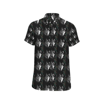 Wolf Black Dream Catcher Design Print Men's Short Sleeve Button Up Shirt