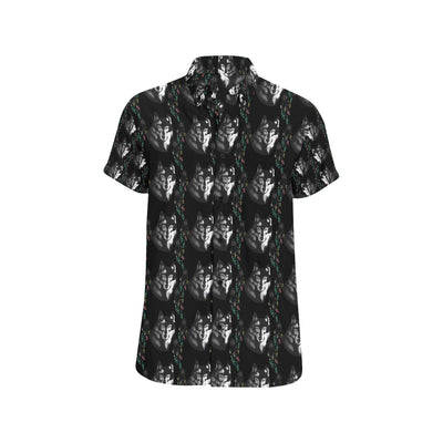 Wolf Black Dream Catcher Design Print Men's Short Sleeve Button Up Shirt