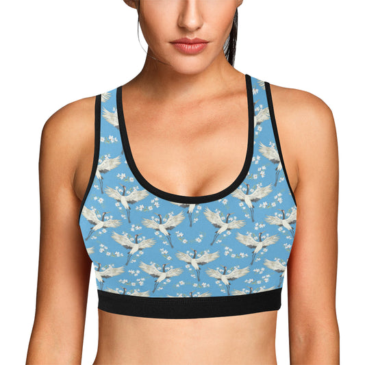 Crane Pattern Print Design 03 Sports Bra