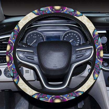 lotus Boho Pattern Print Design LO08 Steering Wheel Cover with Elastic Edge