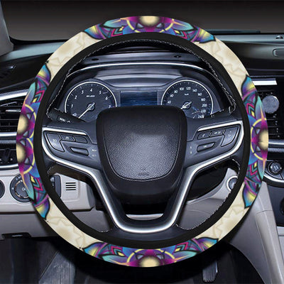 lotus Boho Pattern Print Design LO08 Steering Wheel Cover with Elastic Edge