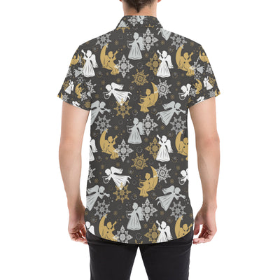 Angel Pattern Print Design 04 Men's Short Sleeve Button Up Shirt