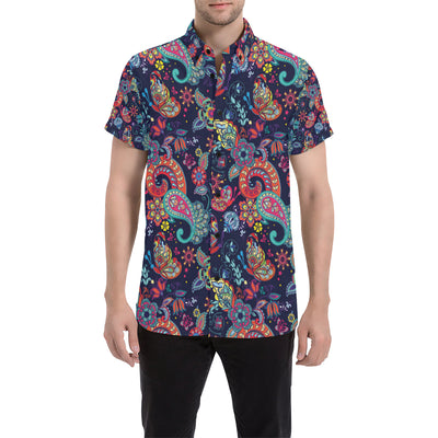 Paisley Boho Pattern Print Design A06 Men's Short Sleeve Button Up Shirt