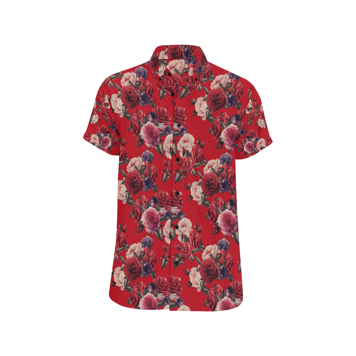 Rose Red Pattern Print Design RO07 Men's Short Sleeve Button Up Shirt