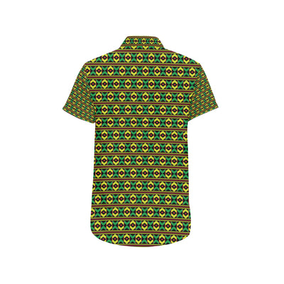 African Geometric Print Pattern Men's Short Sleeve Button Up Shirt