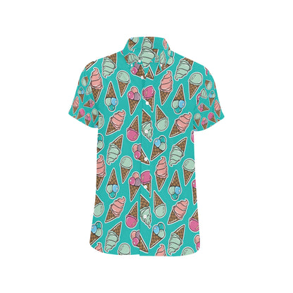 Ice Cream Pattern Print Design IC01 Men's Short Sleeve Button Up Shirt