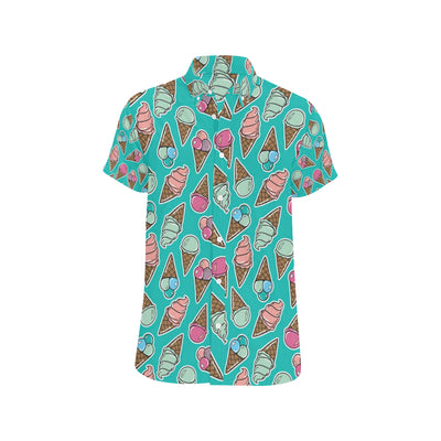 Ice Cream Pattern Print Design IC01 Men's Short Sleeve Button Up Shirt