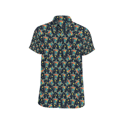 Sea Turtle Colorful with bubble Print Men's Short Sleeve Button Up Shirt