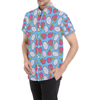 Dragonfruit Pattern Print Design DF04 Men's Short Sleeve Button Up Shirt