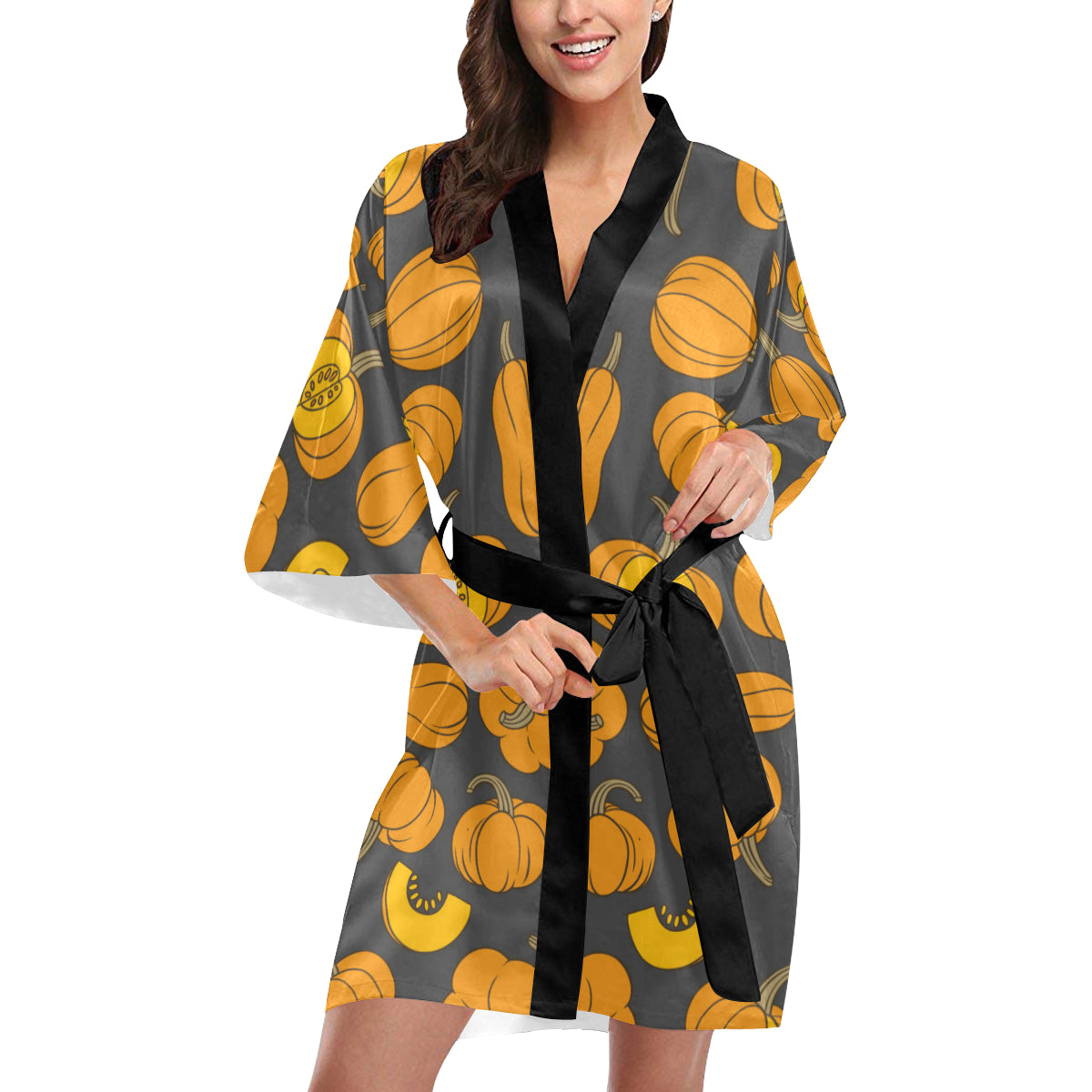 Pumpkin Pattern Print Design A03 Women's Short Kimono