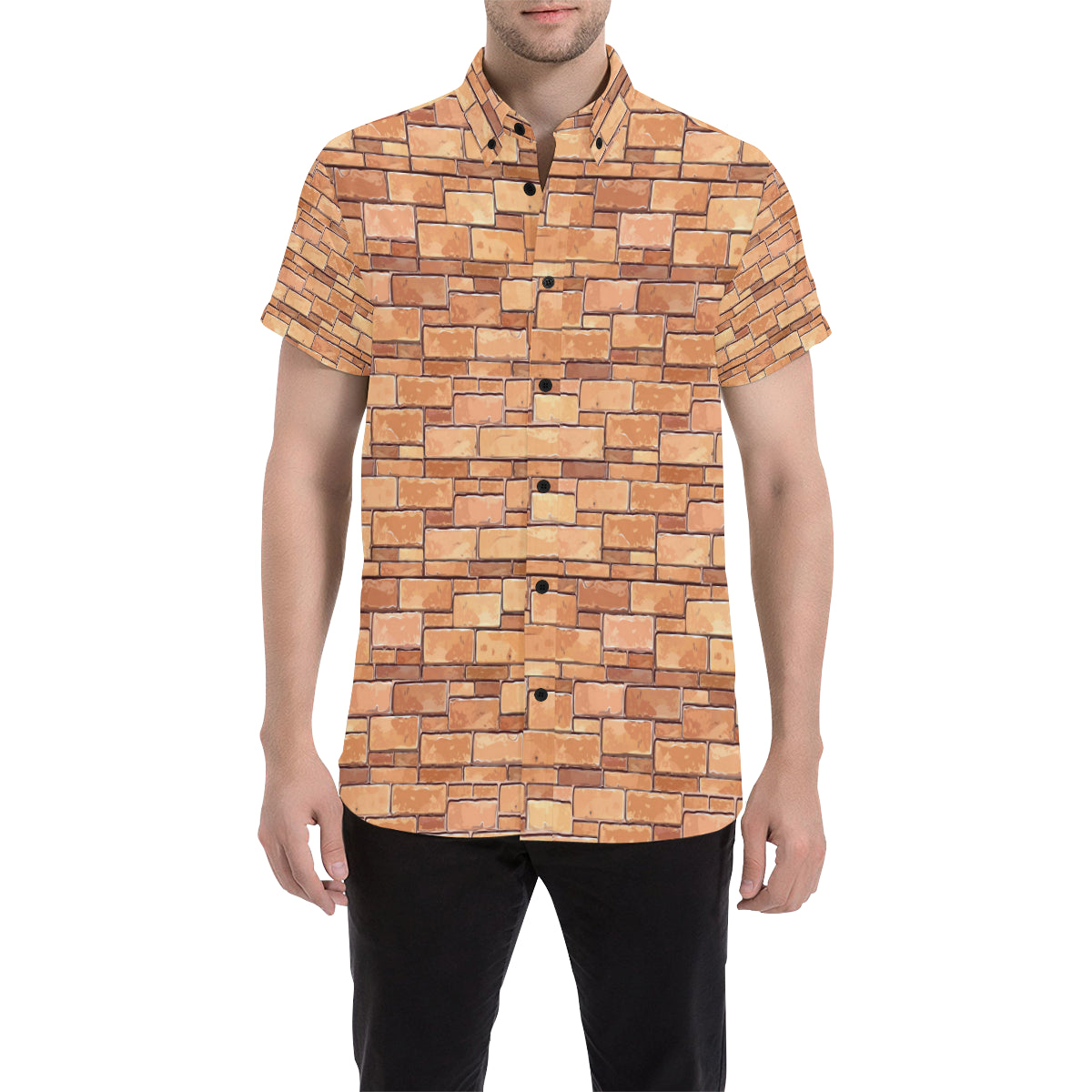 Brick Pattern Print Design 01 Men's Short Sleeve Button Up Shirt