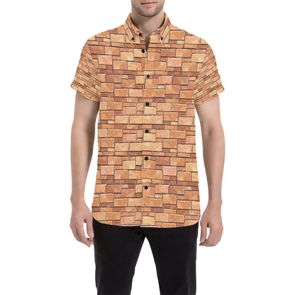 Brick Pattern Print Design 01 Men's Short Sleeve Button Up Shirt