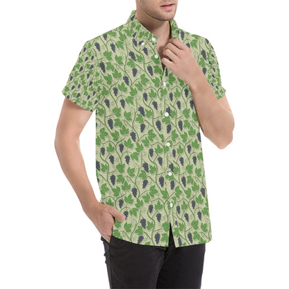 Wine Grape Thmed Print Men's Short Sleeve Button Up Shirt