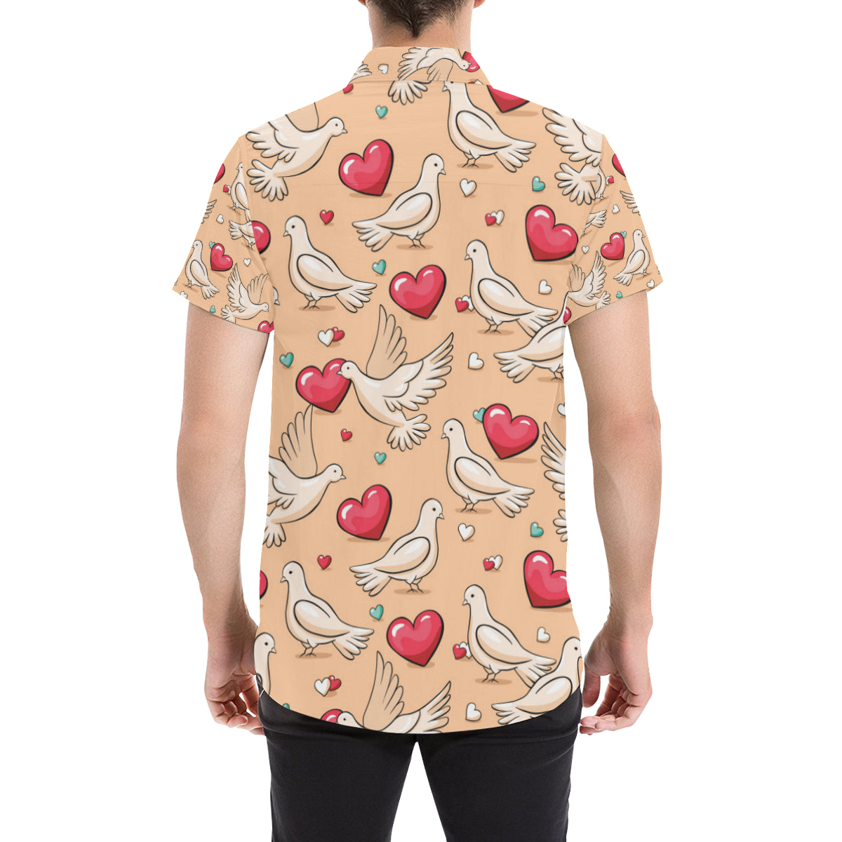 Pigeon Heart Pattern Print Design 04 Men's Short Sleeve Button Up Shirt