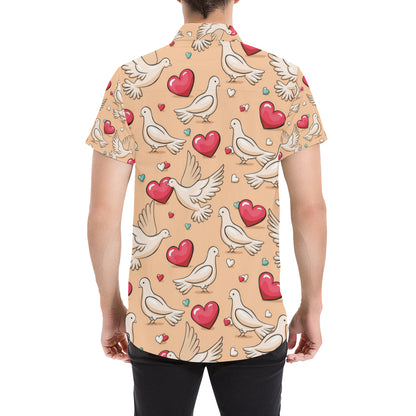 Pigeon Heart Pattern Print Design 04 Men's Short Sleeve Button Up Shirt