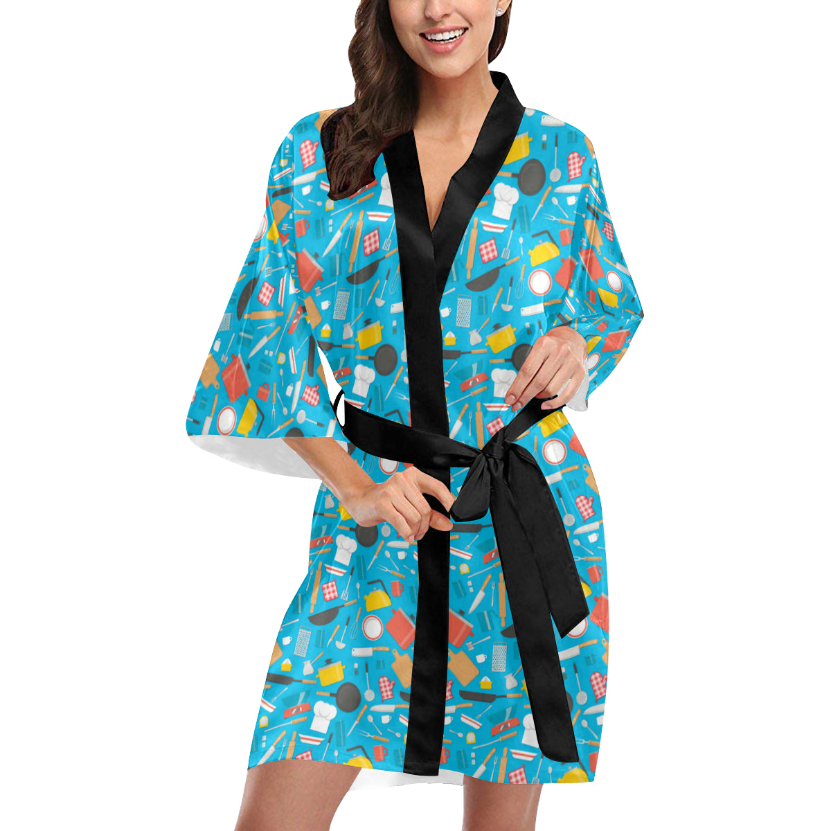 Cooking Kitchen Tools Pattern Print Design 03 Women's Short Kimono