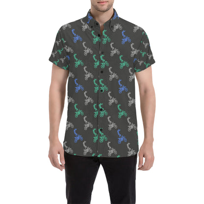 Motocross Pattern Print Design 02 Men's Short Sleeve Button Up Shirt