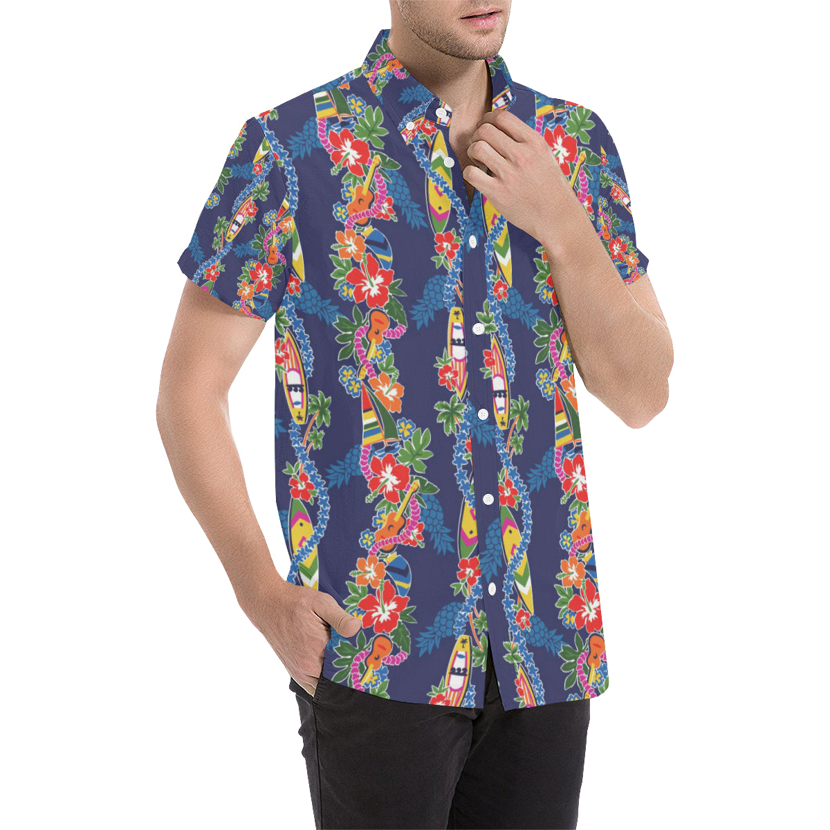 Hawaiian Themed Pattern Print Design H04 Men's Short Sleeve Button Up Shirt