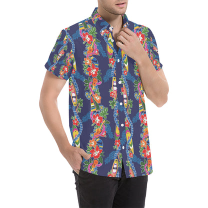 Hawaiian Themed Pattern Print Design H04 Men's Short Sleeve Button Up Shirt