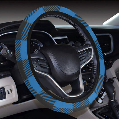 Buffalo check Blue Pattern Print Design 03 Steering Wheel Cover with Elastic Edge