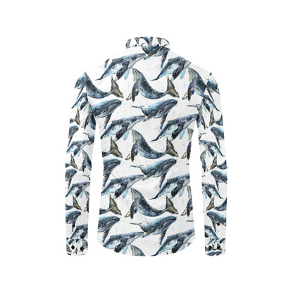 Blue Whale Pattern Print Design 03 Men's Long Sleeve Shirt