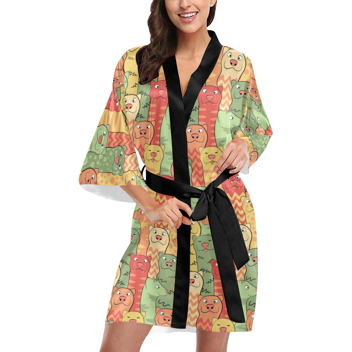 Ferret Pattern Print Design 01 Women's Short Kimono