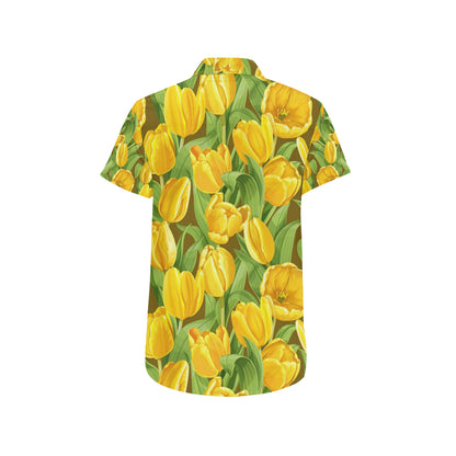 Tulip Yellow Pattern Print Design TP010 Men's Short Sleeve Button Up Shirt