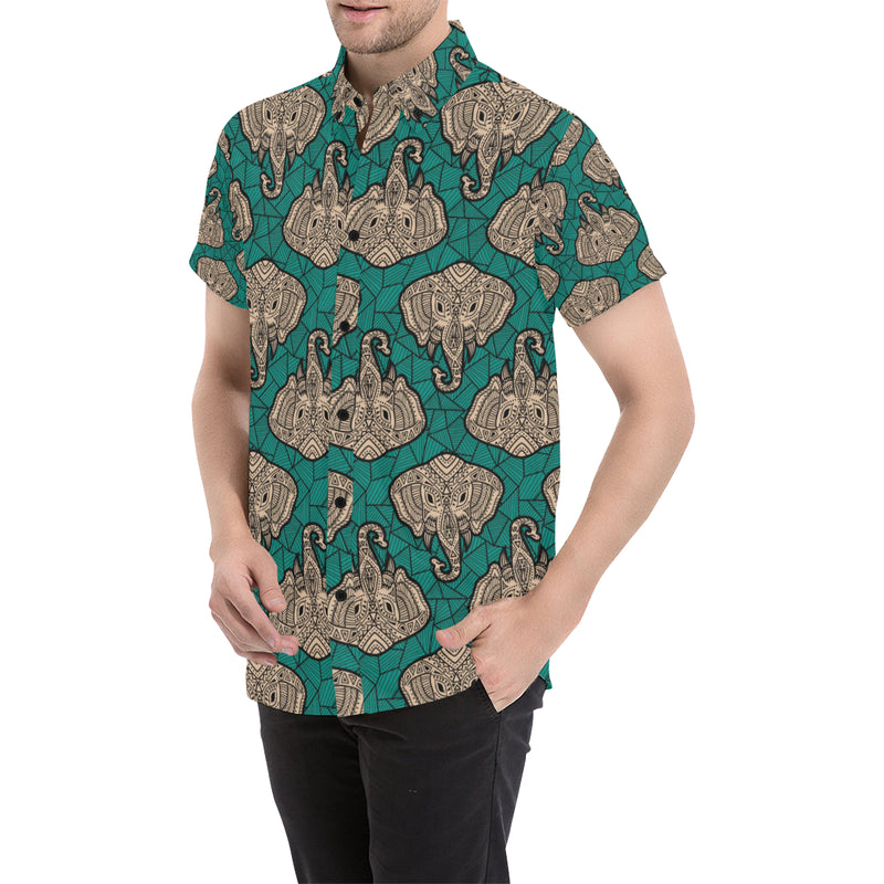 Boho Head Elephant Men's Short Sleeve Button Up Shirt