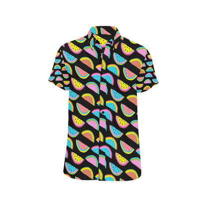 Watermelon Pattern Print Design WM08 Men's Short Sleeve Button Up Shirt