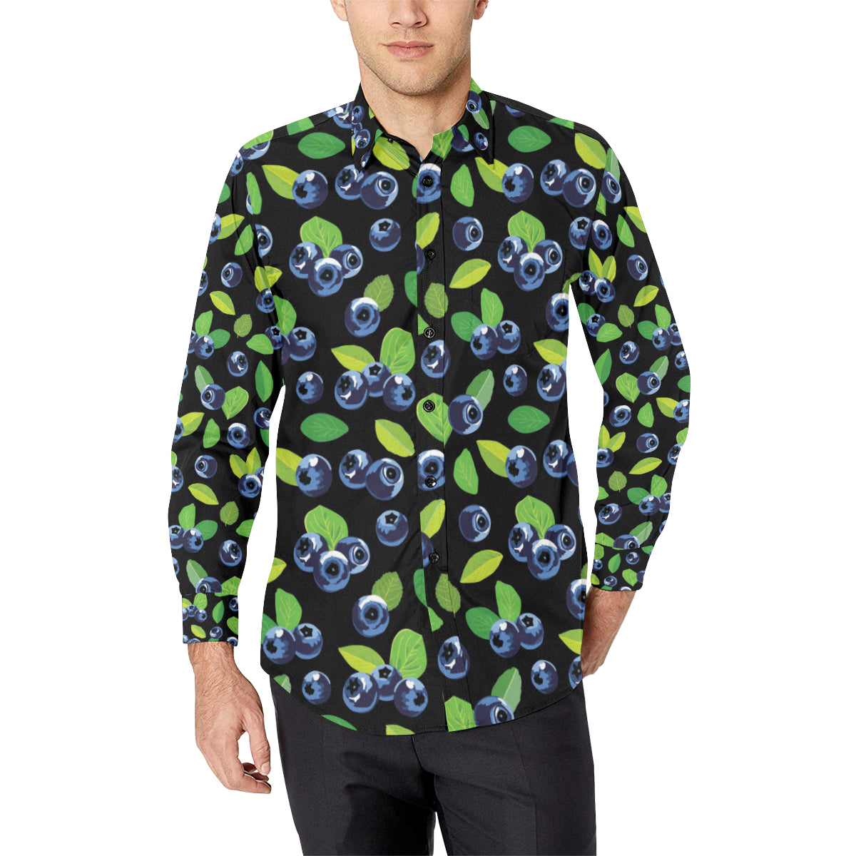 Blueberry Pattern Print Design BB03 Men's Long Sleeve Shirt