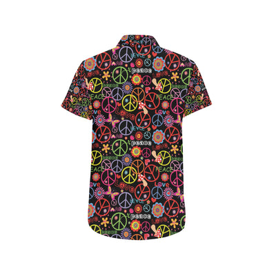 Peace Sign Colorful Design Print Men's Short Sleeve Button Up Shirt