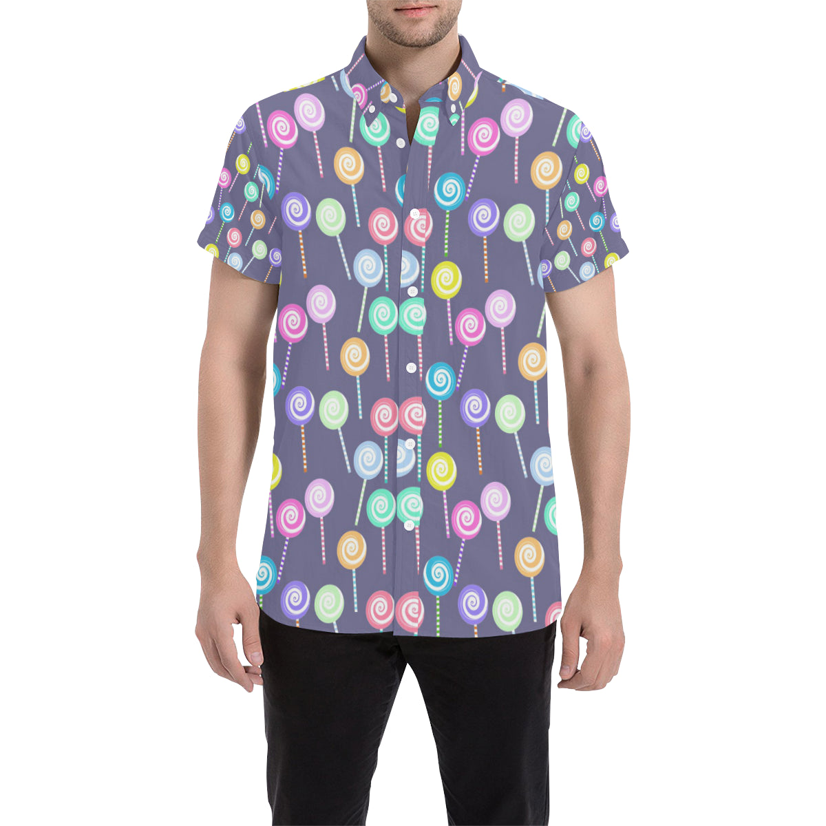 Lollipop Pattern Print Design LL03 Men's Short Sleeve Button Up Shirt