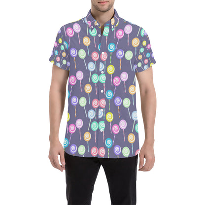 Lollipop Pattern Print Design LL03 Men's Short Sleeve Button Up Shirt