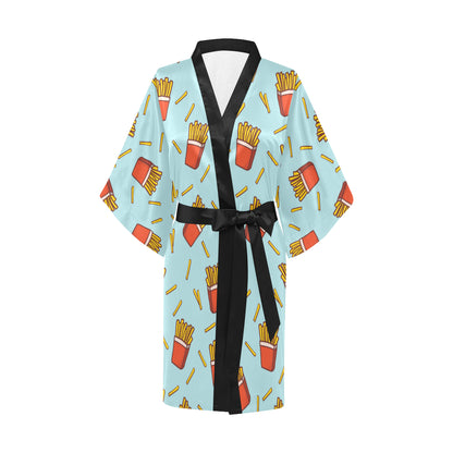 French Fried Pattern Print Design 02 Women's Short Kimono
