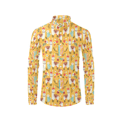 Llama Cute Themed Print Men's Long Sleeve Shirt