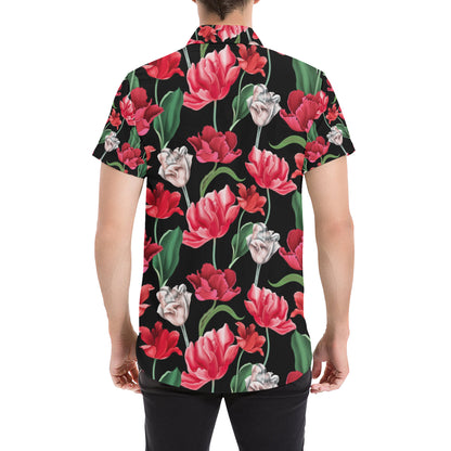Tulip Pattern Print Design TP08 Men's Short Sleeve Button Up Shirt