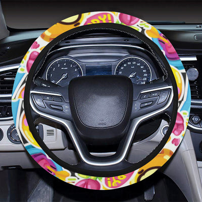 Emoji Sticker Print Pattern Steering Wheel Cover with Elastic Edge