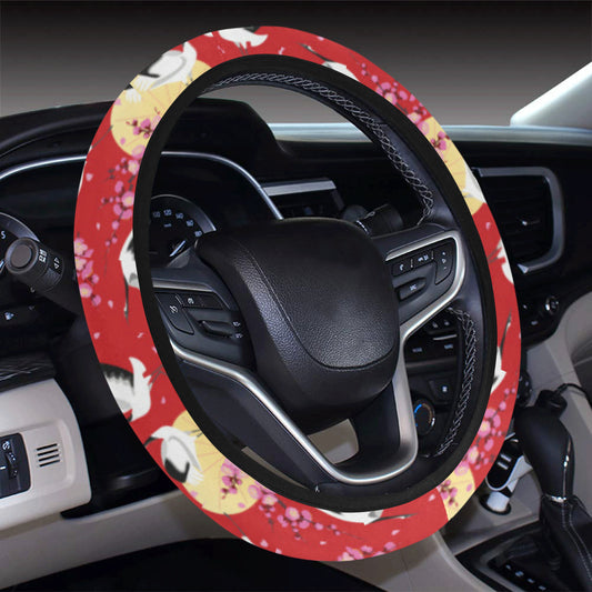 Crane Pattern Print Design 04 Steering Wheel Cover with Elastic Edge