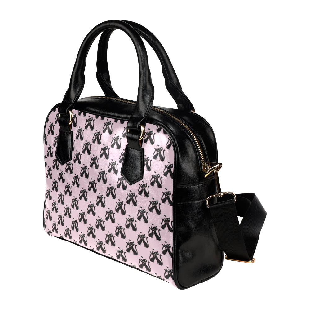 Black Cat Pattern Print Design 01 Shoulder Handbag