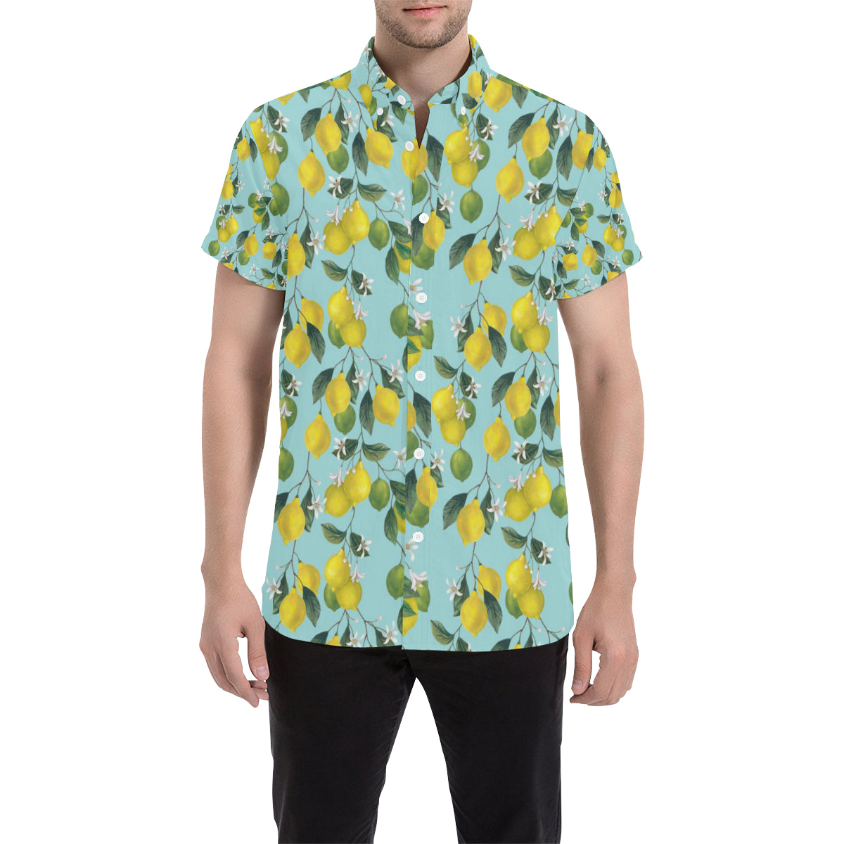Lemon Pattern Print Design LM05 Men's Short Sleeve Button Up Shirt