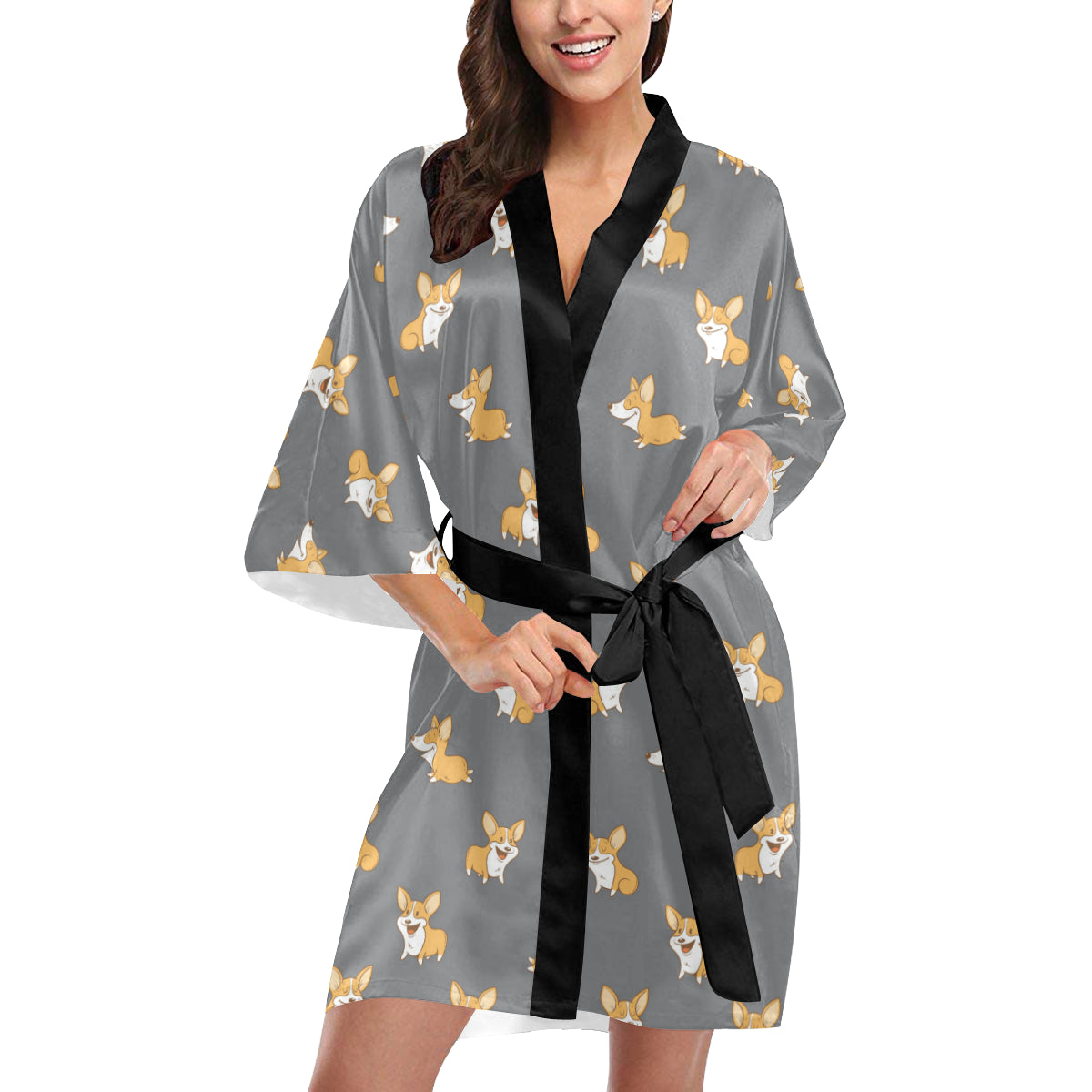 Pembroke Welsh Corgis Pattern Print Design A02 Women's Short Kimono