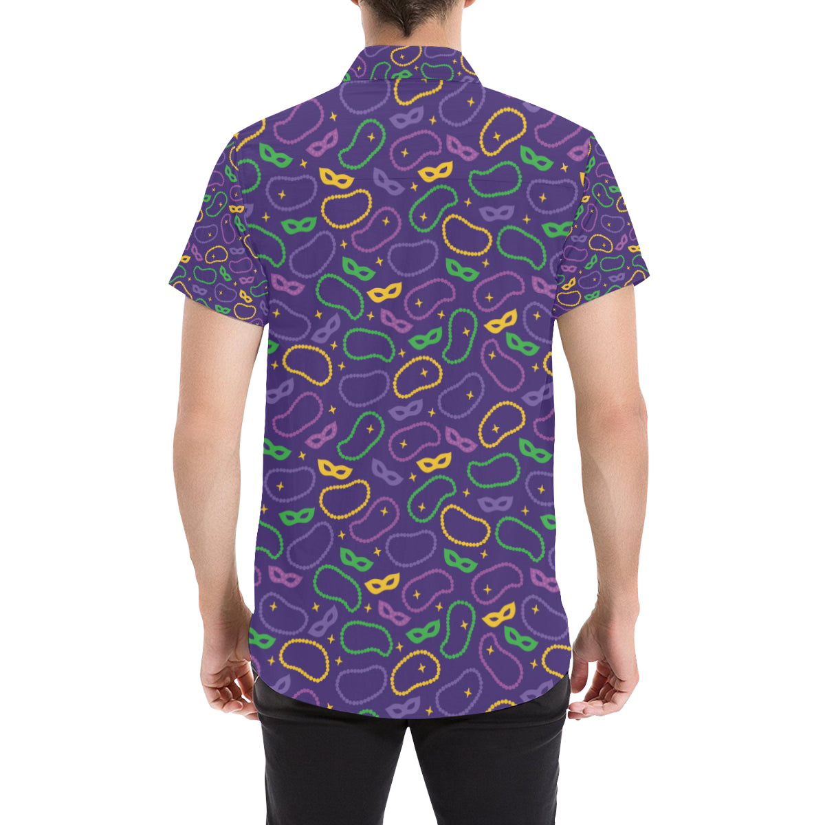 Mardi Gras Pattern Print Design 04 Men's Short Sleeve Button Up Shirt