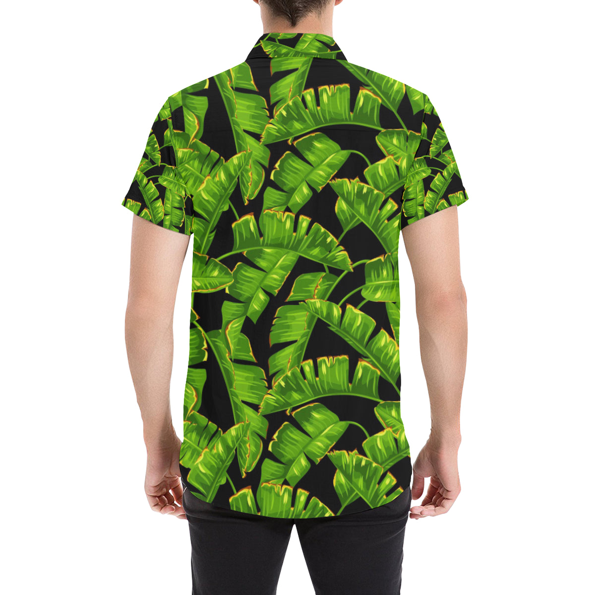 Banana Leaf Pattern Print Design BL06 Men's Short Sleeve Button Up Shirt