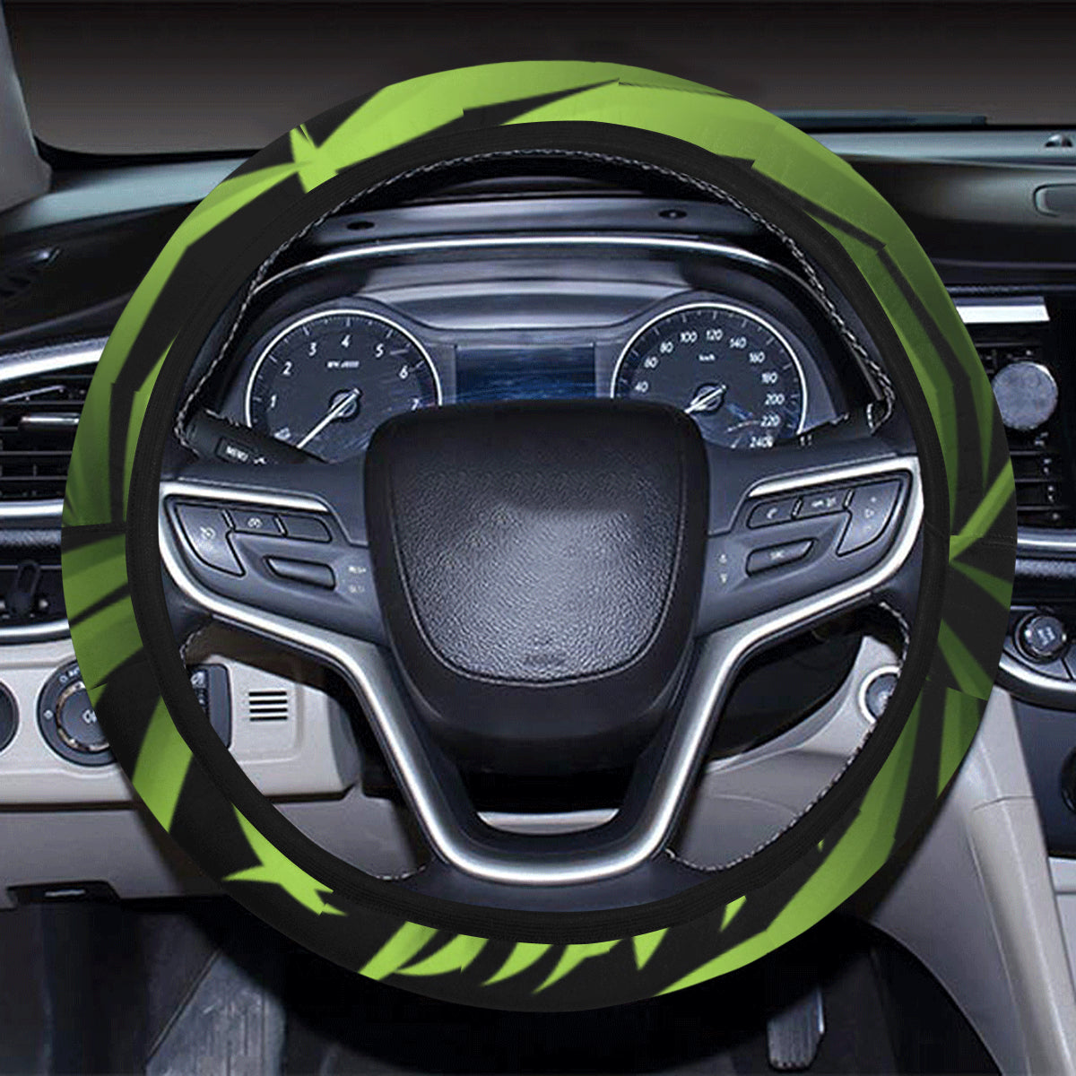 Green Neon Tropical Palm Leaves Steering Wheel Cover with Elastic Edge