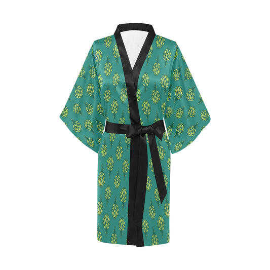 Artichoke Pattern Print Design 04 Women's Short Kimono