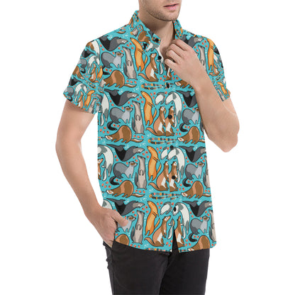 Ferret Pattern Print Design 03 Men's Short Sleeve Button Up Shirt