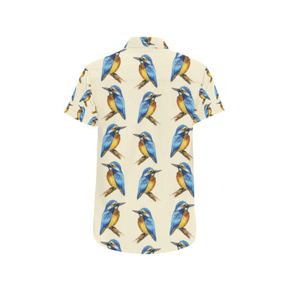 Kingfisher Pattern Print Design 01 Men's Short Sleeve Button Up Shirt