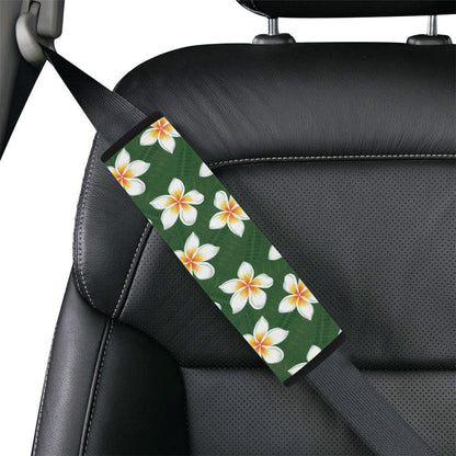 White Plumeria Pattern Print Design PM020 Car Seat Belt Cover