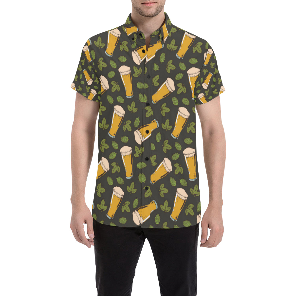 Beer Iris Pattern Print Design 02 Men's Short Sleeve Button Up Shirt